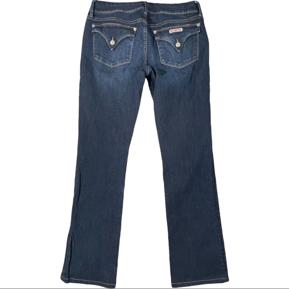 Hudson size 30 medium wash bootcut button flap back pocket distressed jeans EUC - Picture 10 of 16
